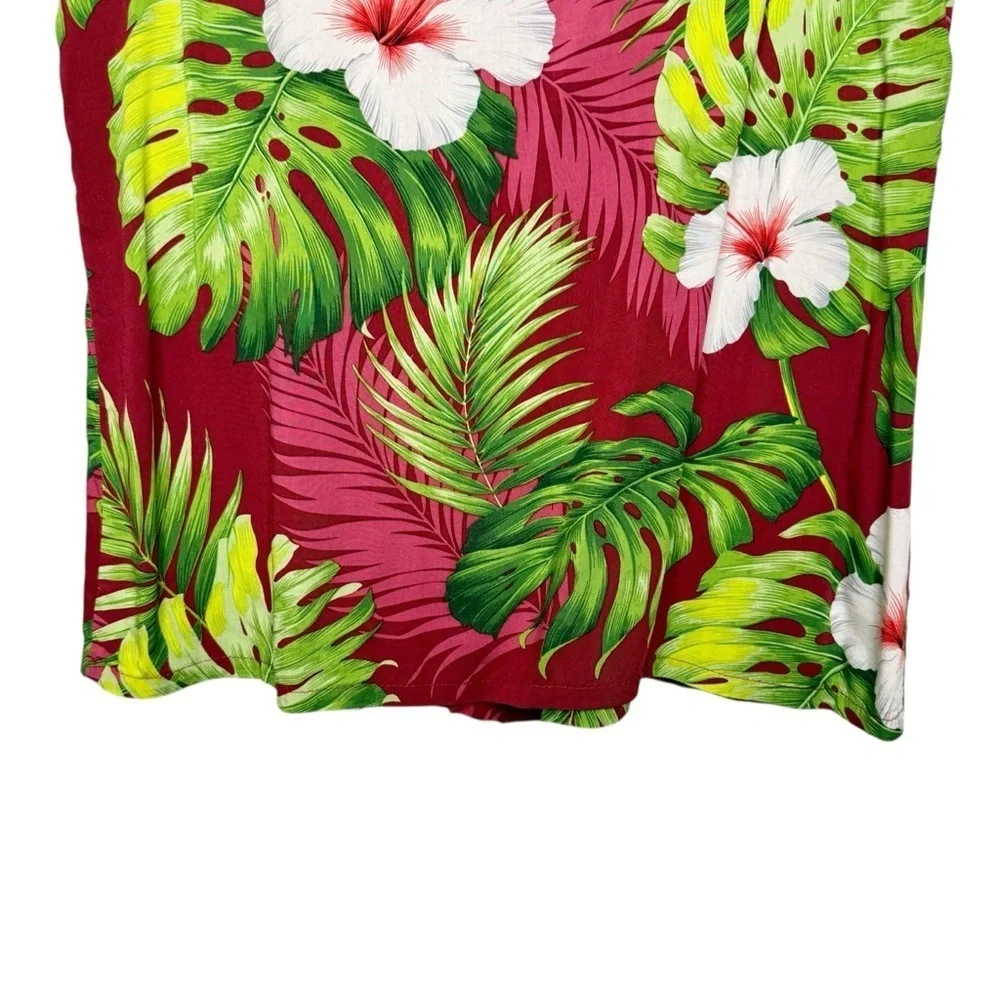 Vintage Hawaiian Red Floral Palm Pleated Square Neck Women’s Tank Blouse Sz M - Picture 7 of 10